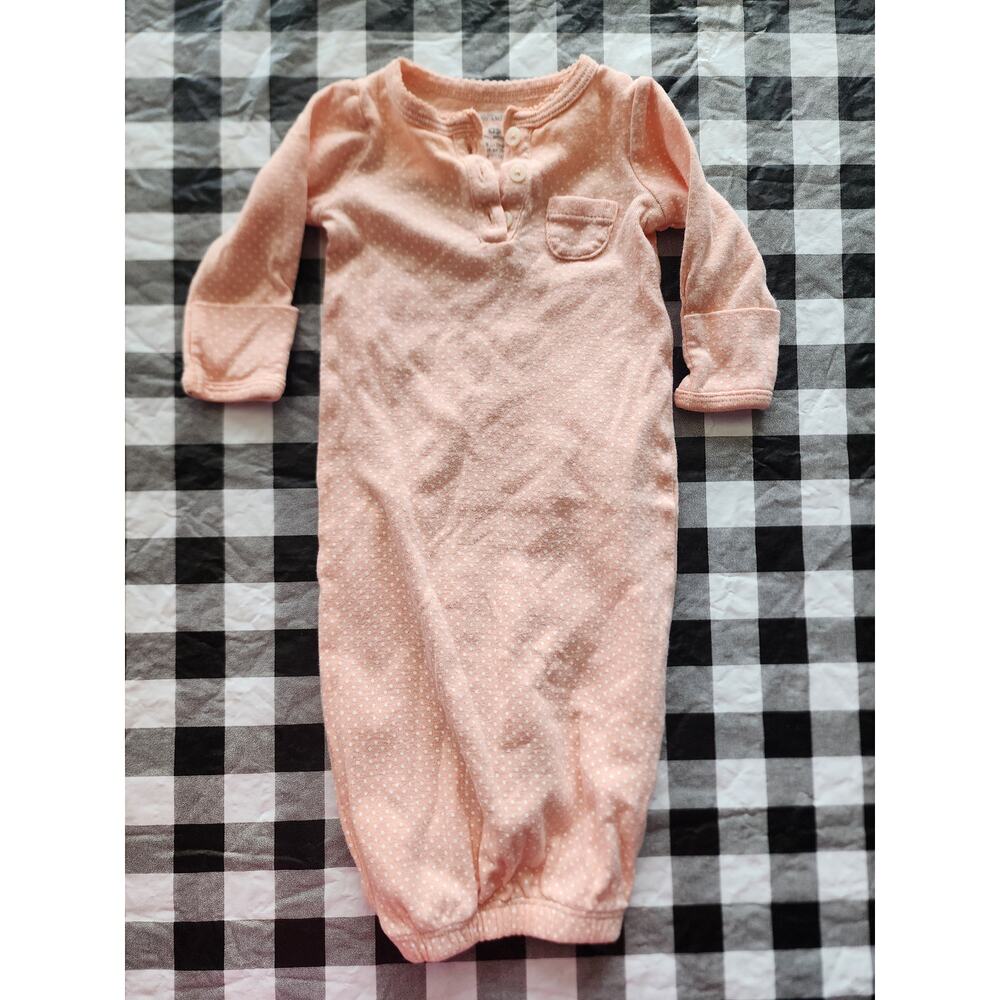 Carter's One Size Newborn Sleep Gown Apricot with white polka dots